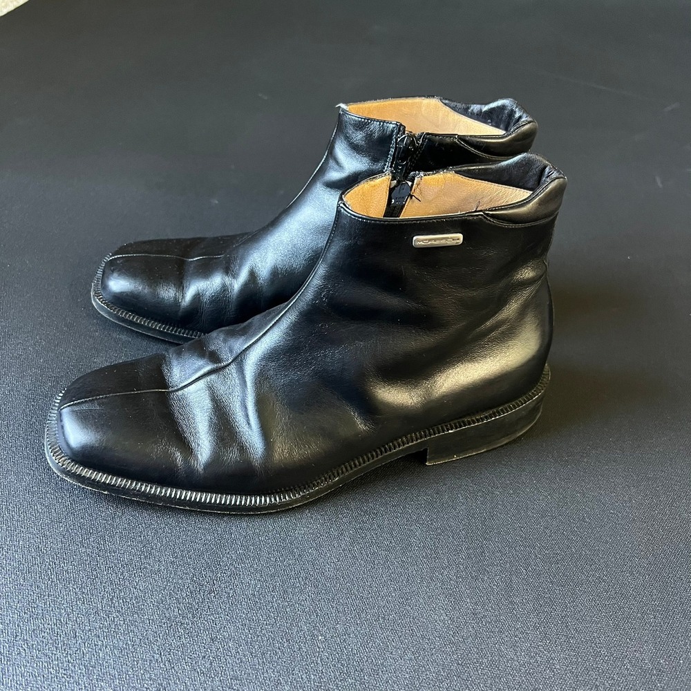 Moreschi Men 6.5 Leather Side Zip Ankle Boots Made in Italy Old Money Minimalist